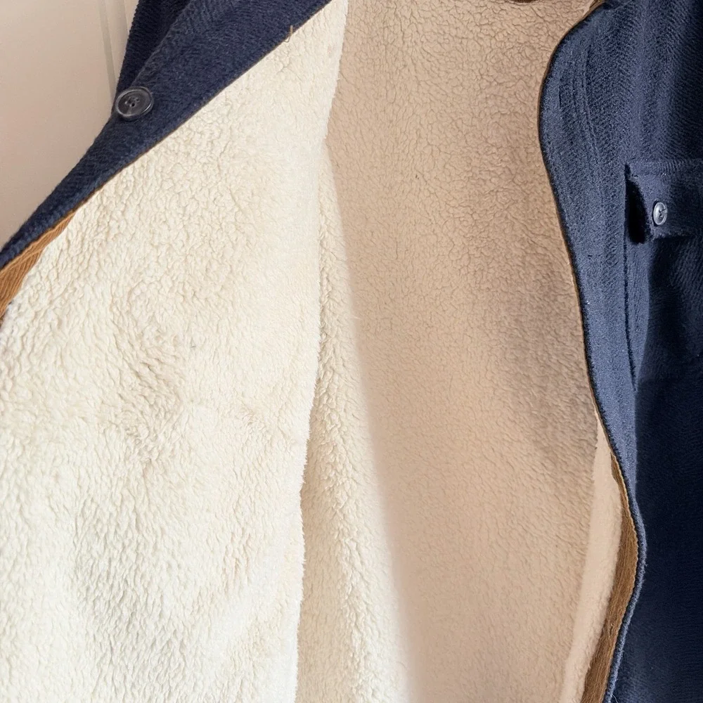 JACHS New York Men's M Navy Blue Wool Blend Sherpa Lined Shirt Jacket Shacket